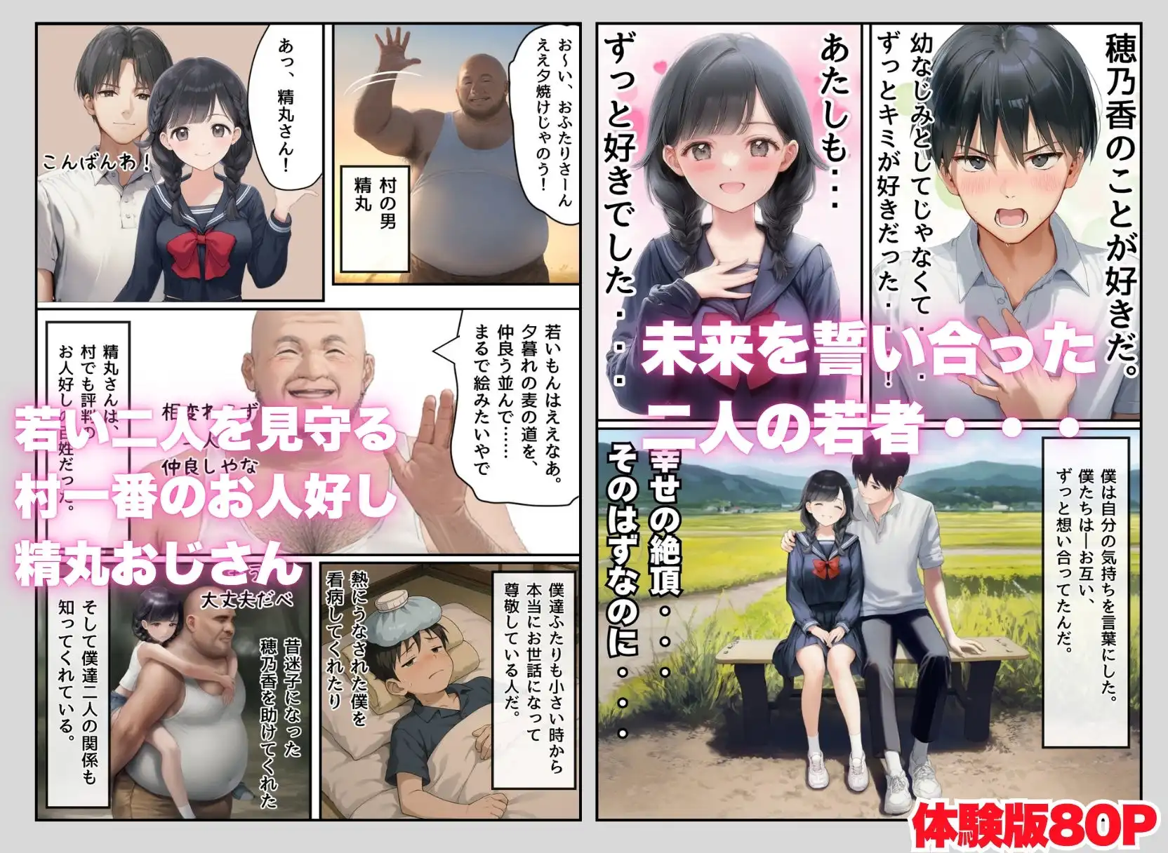 【因習村】村の飢饉を救うため差し出された僕の彼女、BMI40越えで性欲だけはいっちょまえの種付けおじさんに媚薬を飲まされ、おじさん特有のねちっこい前戯で全身べちょべちょに舐められたあげく、聖なる肉棒(チンカス付き)の掃除を実施! その後はついに処女おまんこにゴールイン!入念かつ丹念にがん突きにされ、イキまくりんぐ!一晩中汗だくで連続絶頂アクメを決めさせられた話。 「穂乃香ぁ〜、オラの精、まるごと受け止めてくんろぉ〜〜!」 - サンプル2
