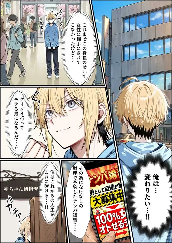 バブバブ教室に迷い込んだらサークルの真面目な後輩からも赤ちゃん扱いされた〜ボクの可愛さに全員ママ堕ちして種付けハーレムごっこ〜 - ページ01