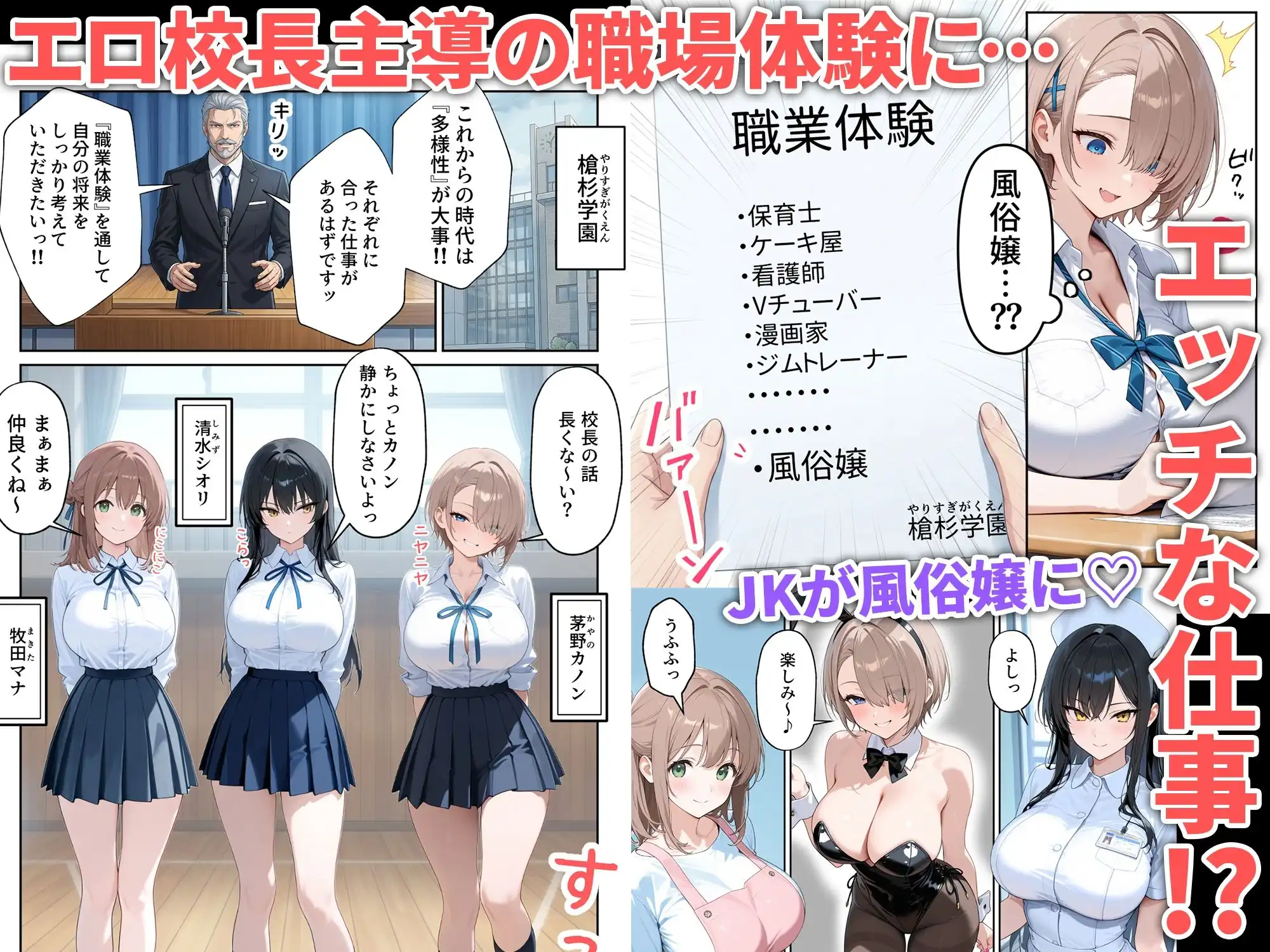 職場体験えっち 女子●生3人エッチな職場体験 - サンプル1